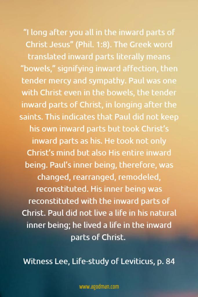 Experiencing and Living in the Inward Parts of Christ for the Body